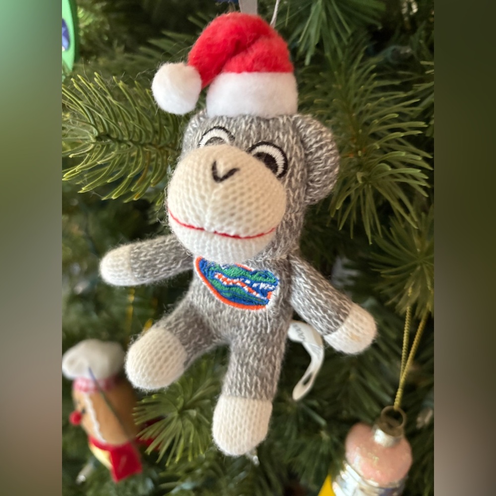Gray and White Holiday Florida Gators Monkey Ornament